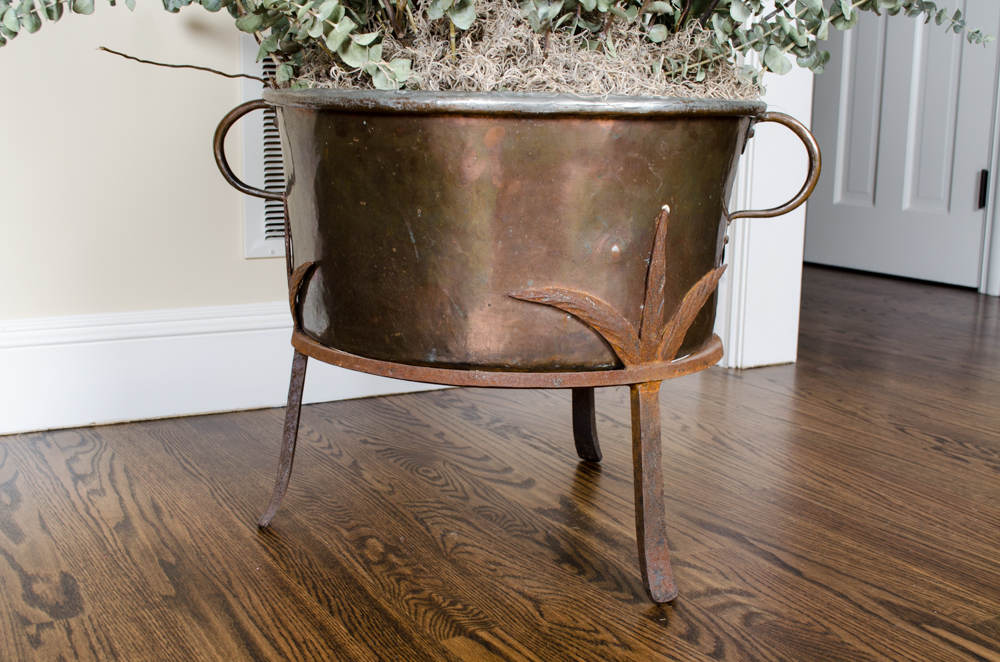 Large Copper Planter With Iron Stand
