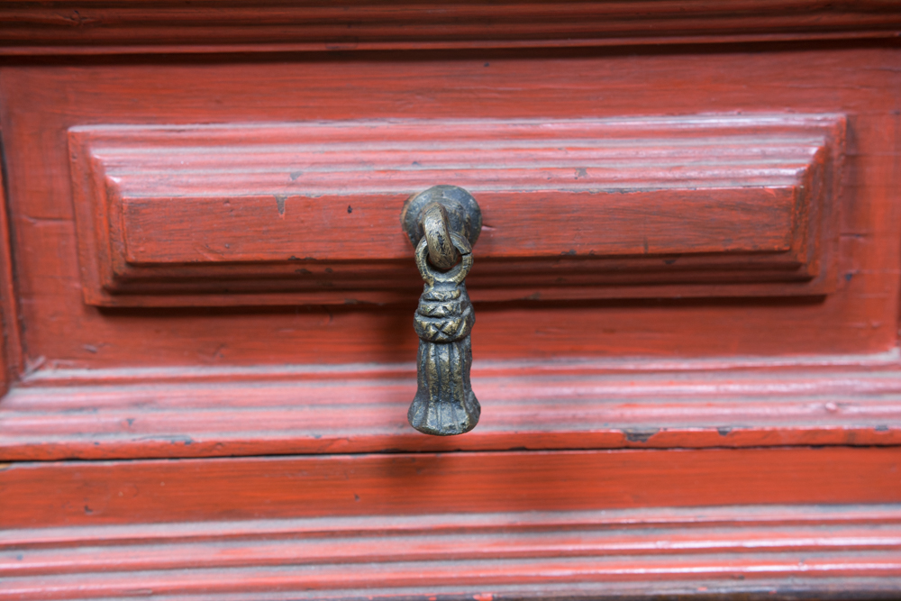 Wood Table with Upholstered Animal Hide Top