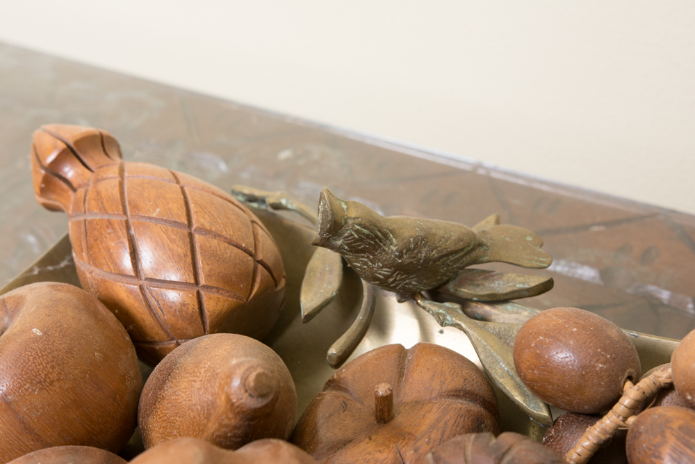 Carved Wood Coffee Table and Decor