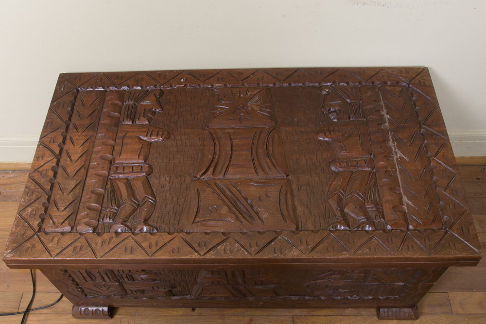 Carved Wood Coffee Table and Decor
