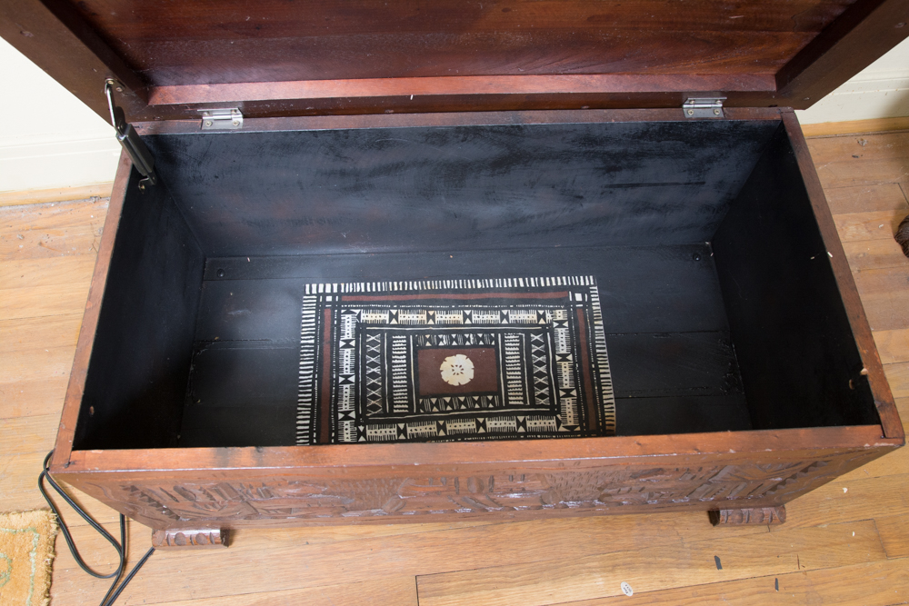 Carved Wood Coffee Table and Decor