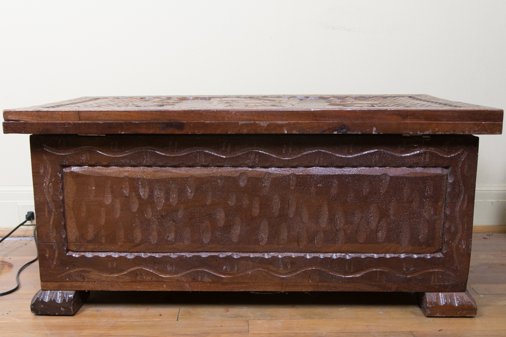 Carved Wood Coffee Table and Decor