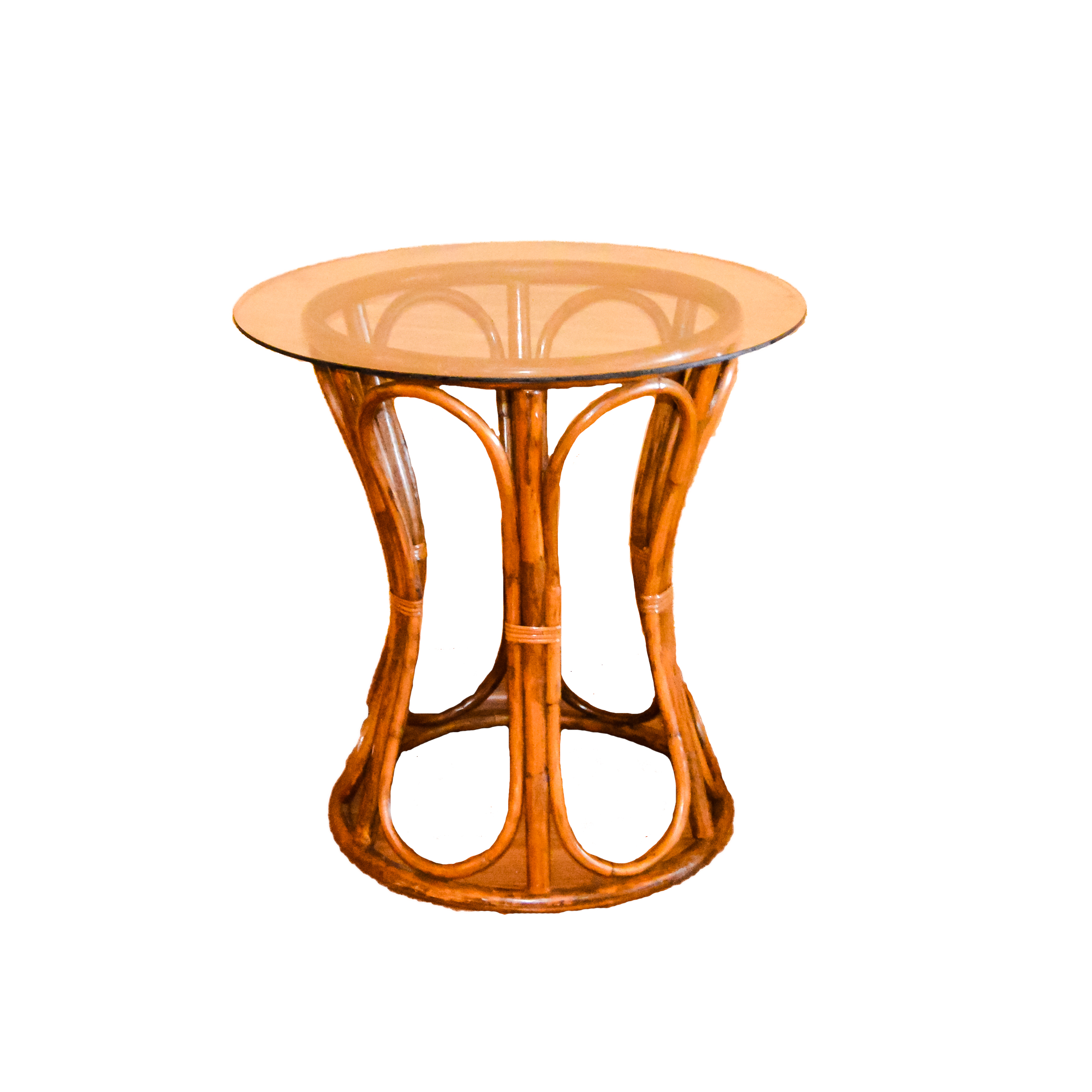Round Glass Top Bamboo Table