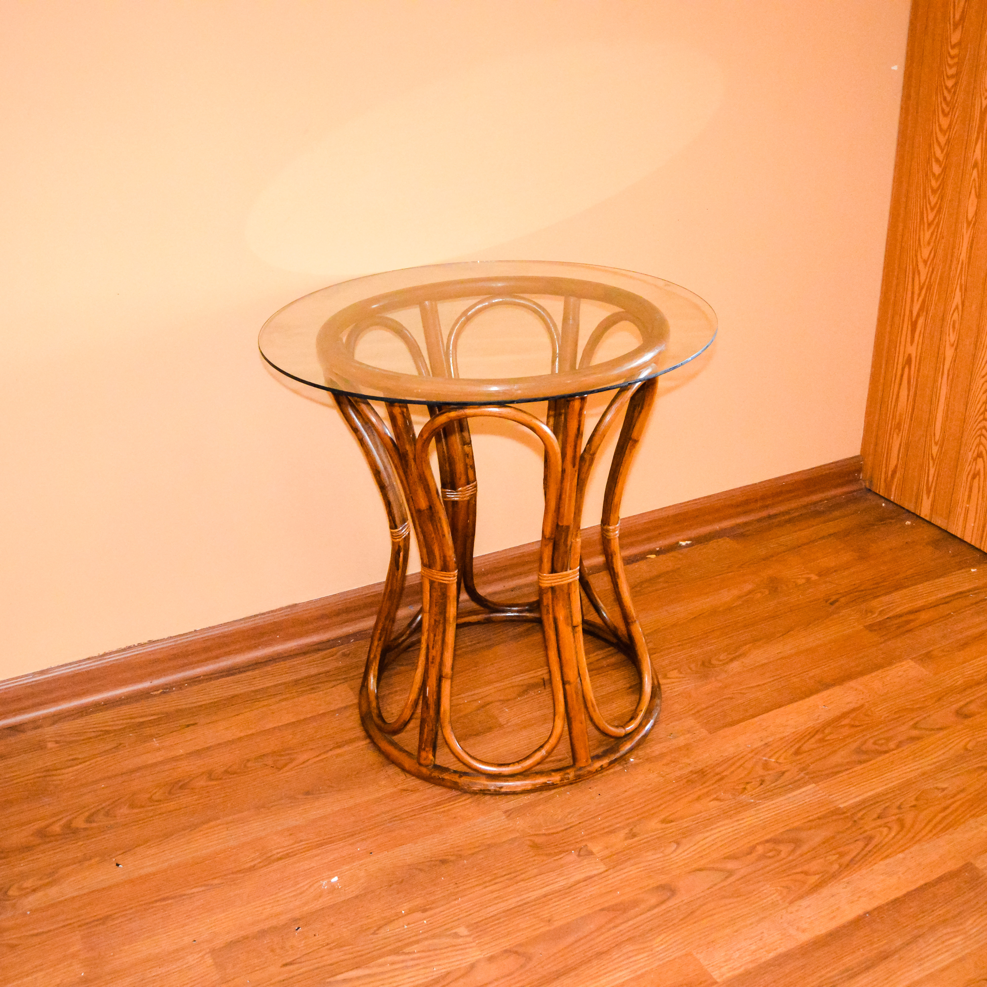 Round Glass Top Bamboo Table