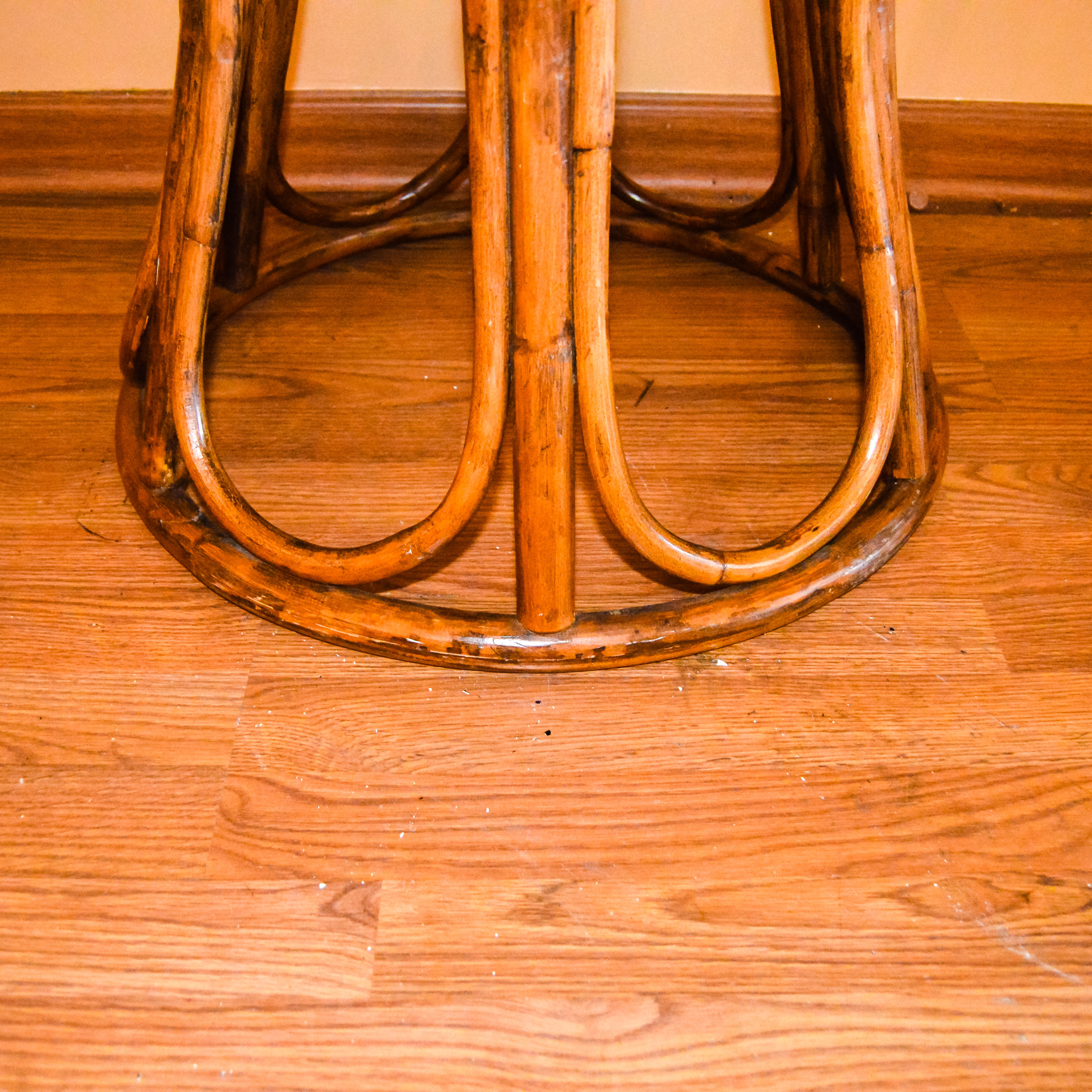 Round Glass Top Bamboo Table
