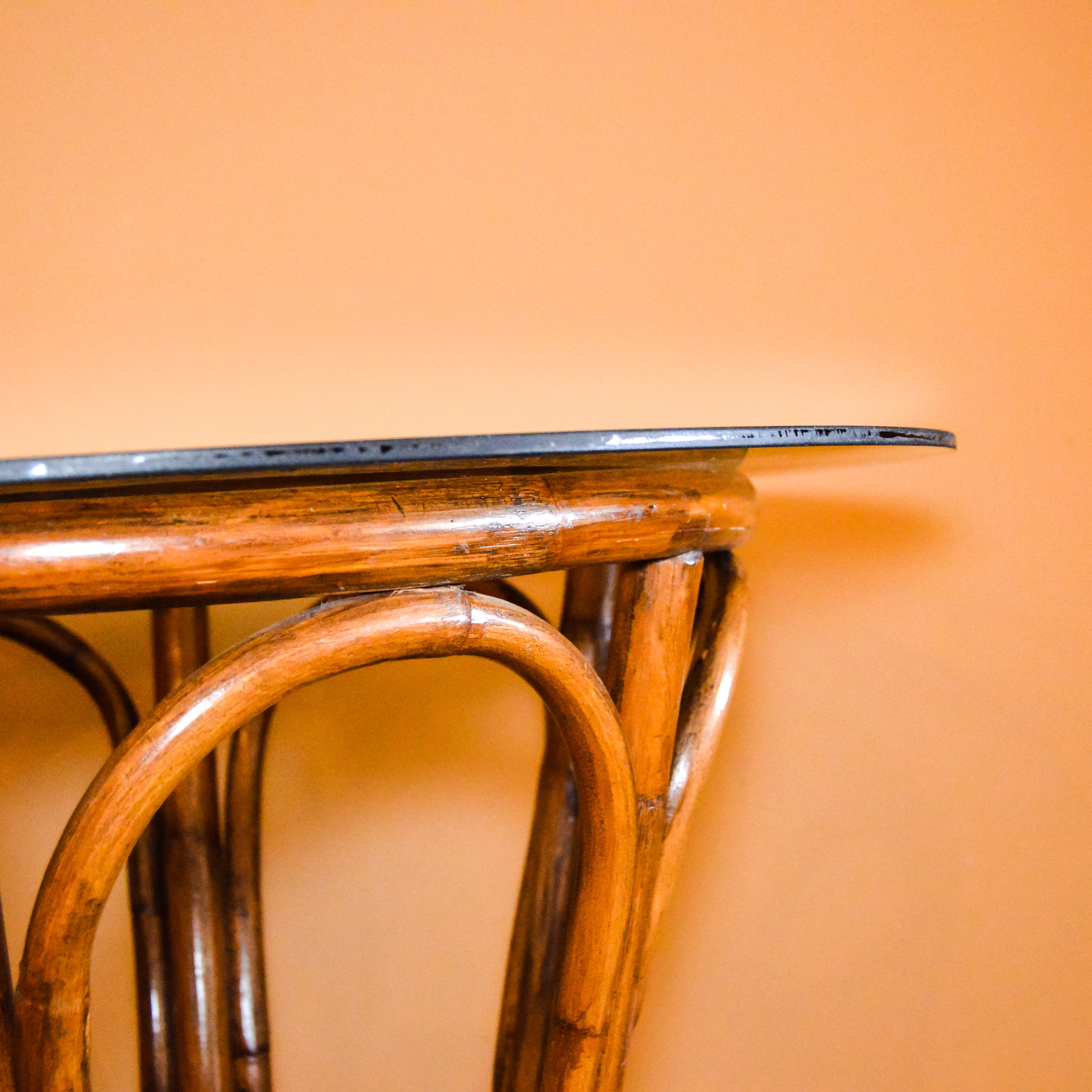 Round Glass Top Bamboo Table