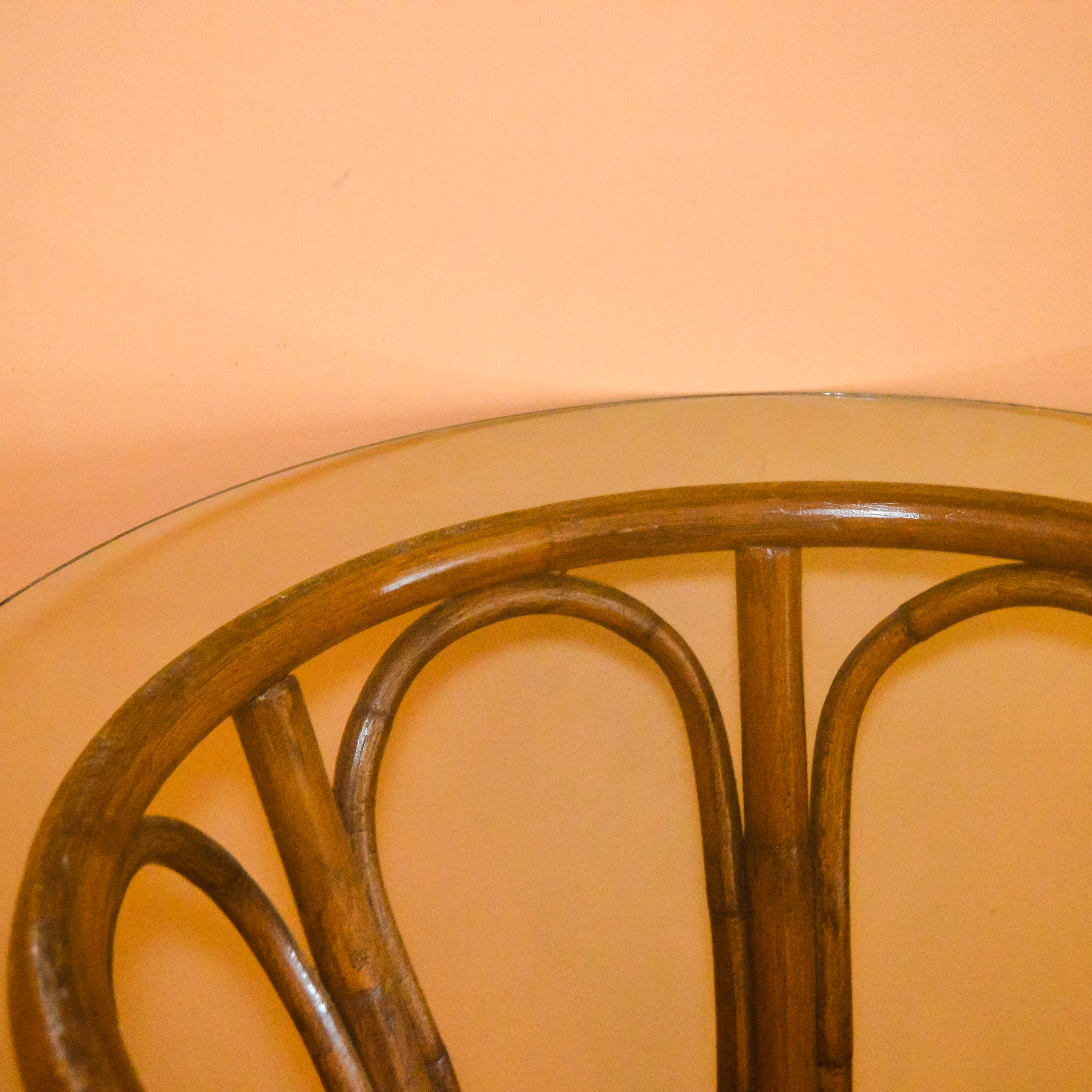 Round Glass Top Bamboo Table