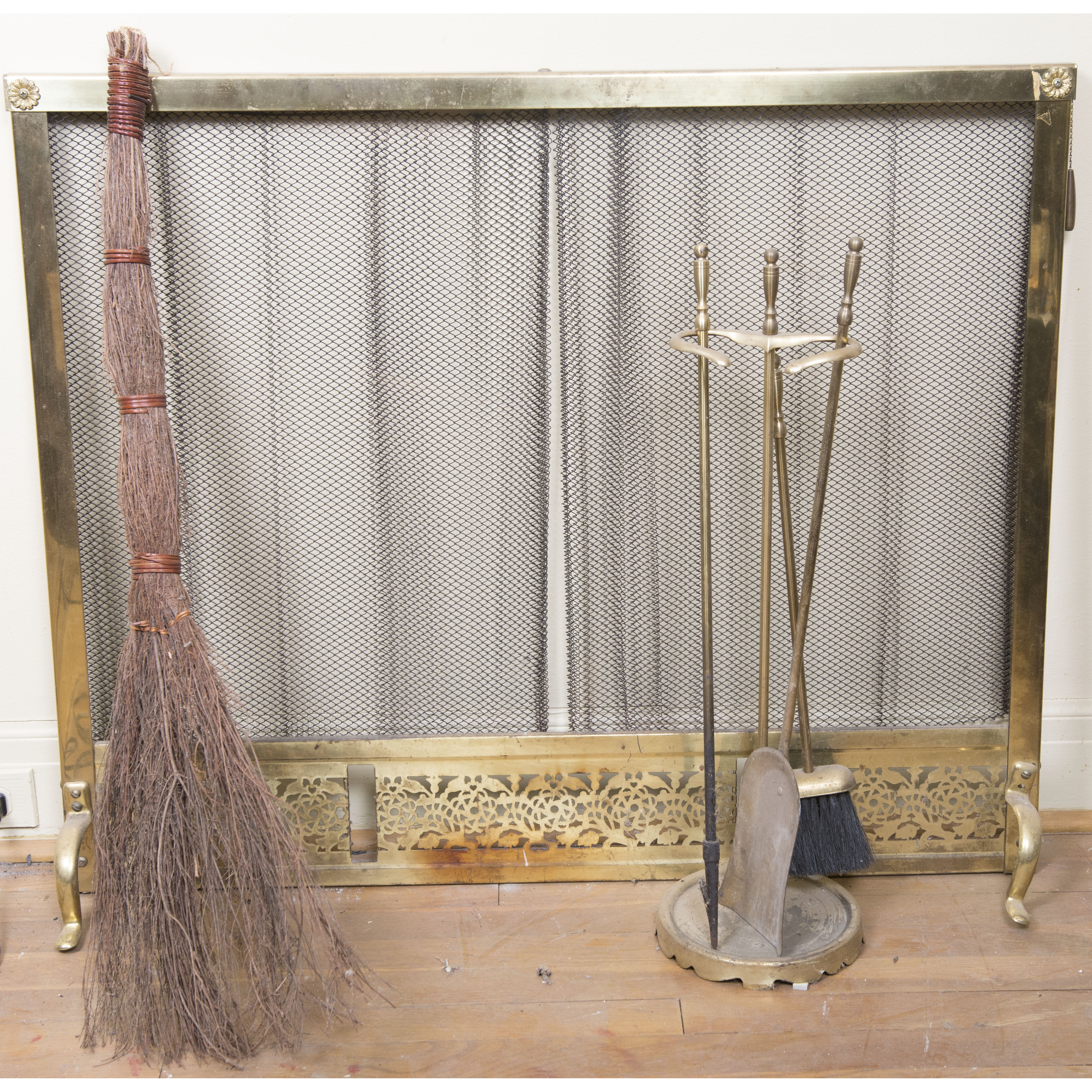 Brass Fireplace Tools and Fireplace Screen