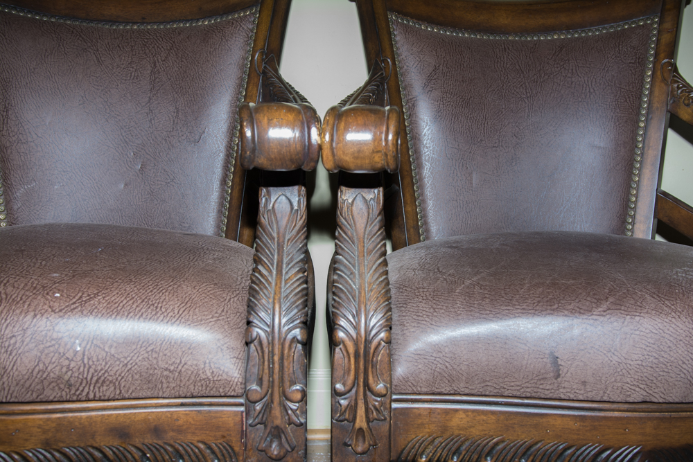 Pair of Walnut and Leather Armchairs