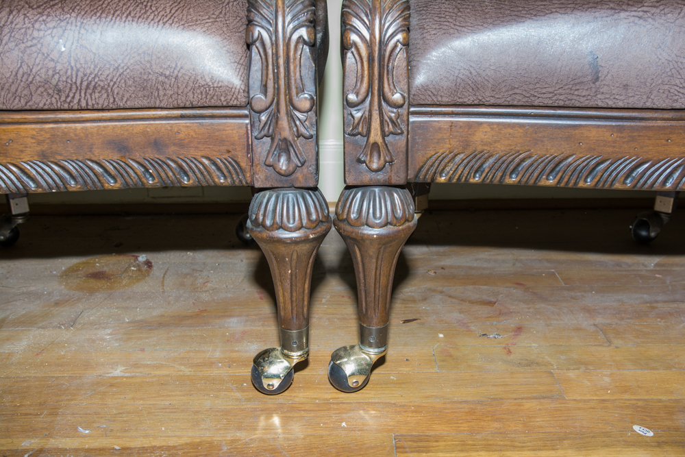 Pair of Walnut and Leather Armchairs