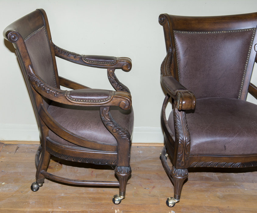 Pair of Walnut and Leather Armchairs