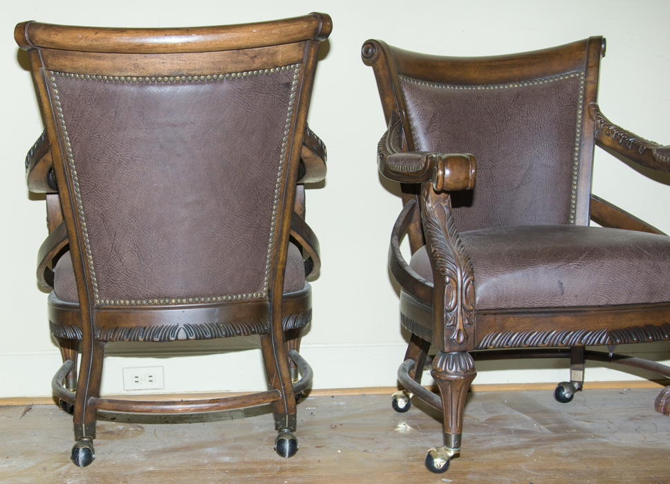 Pair of Walnut and Leather Armchairs