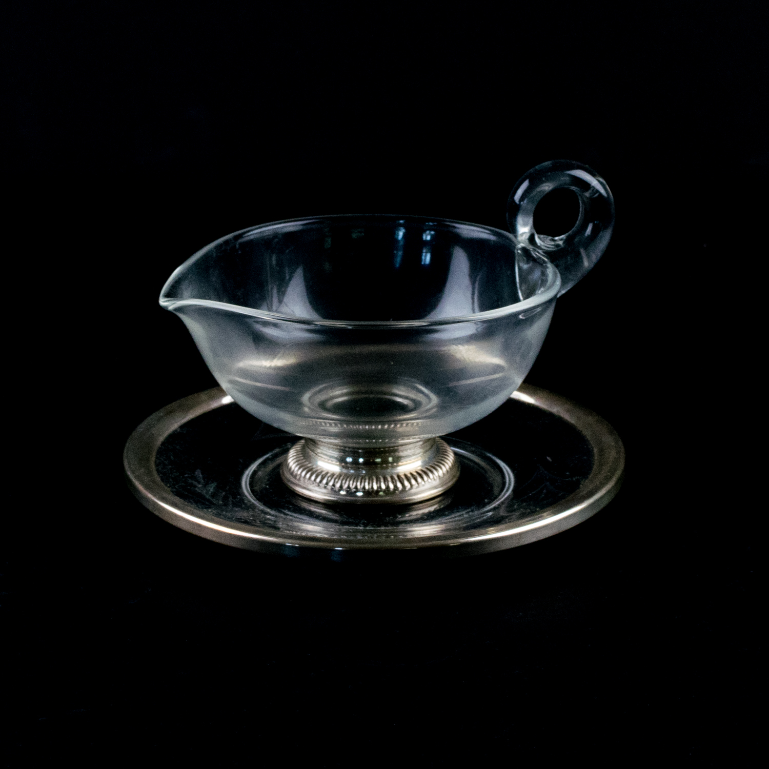 Sterling Silver and Glass Gravy Boat and Underplate