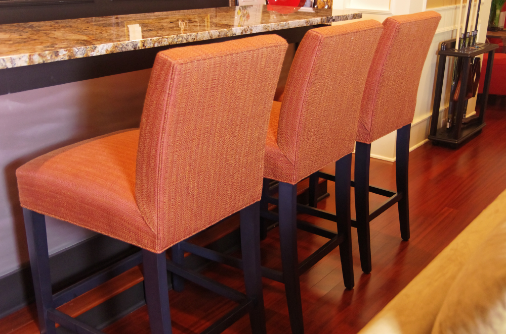 Trio of Coral Colored Ethan Allen Bar Stools