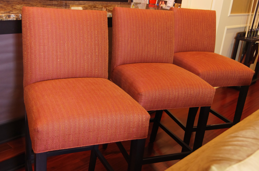 Trio of Coral Colored Ethan Allen Bar Stools