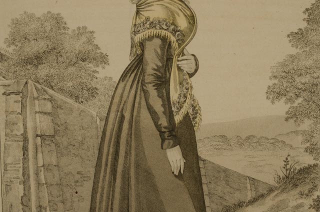 L.M. Lanté 1827 Hand-Colored Engraving "Femme de Coutances en négligé."