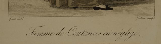 L.M. Lanté 1827 Hand-Colored Engraving "Femme de Coutances en négligé."