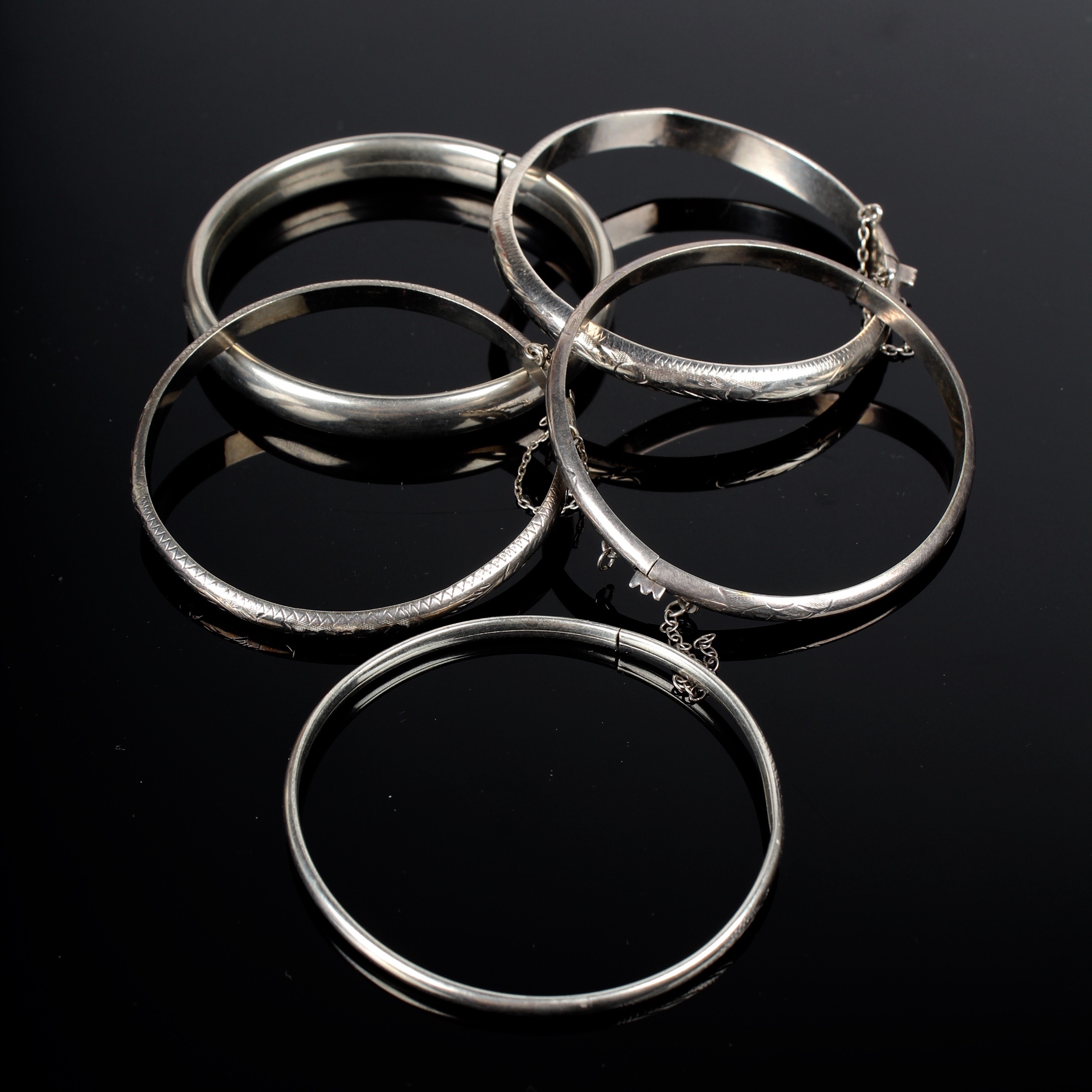 Collection of Vintage Etched Sterling Silver Bangles