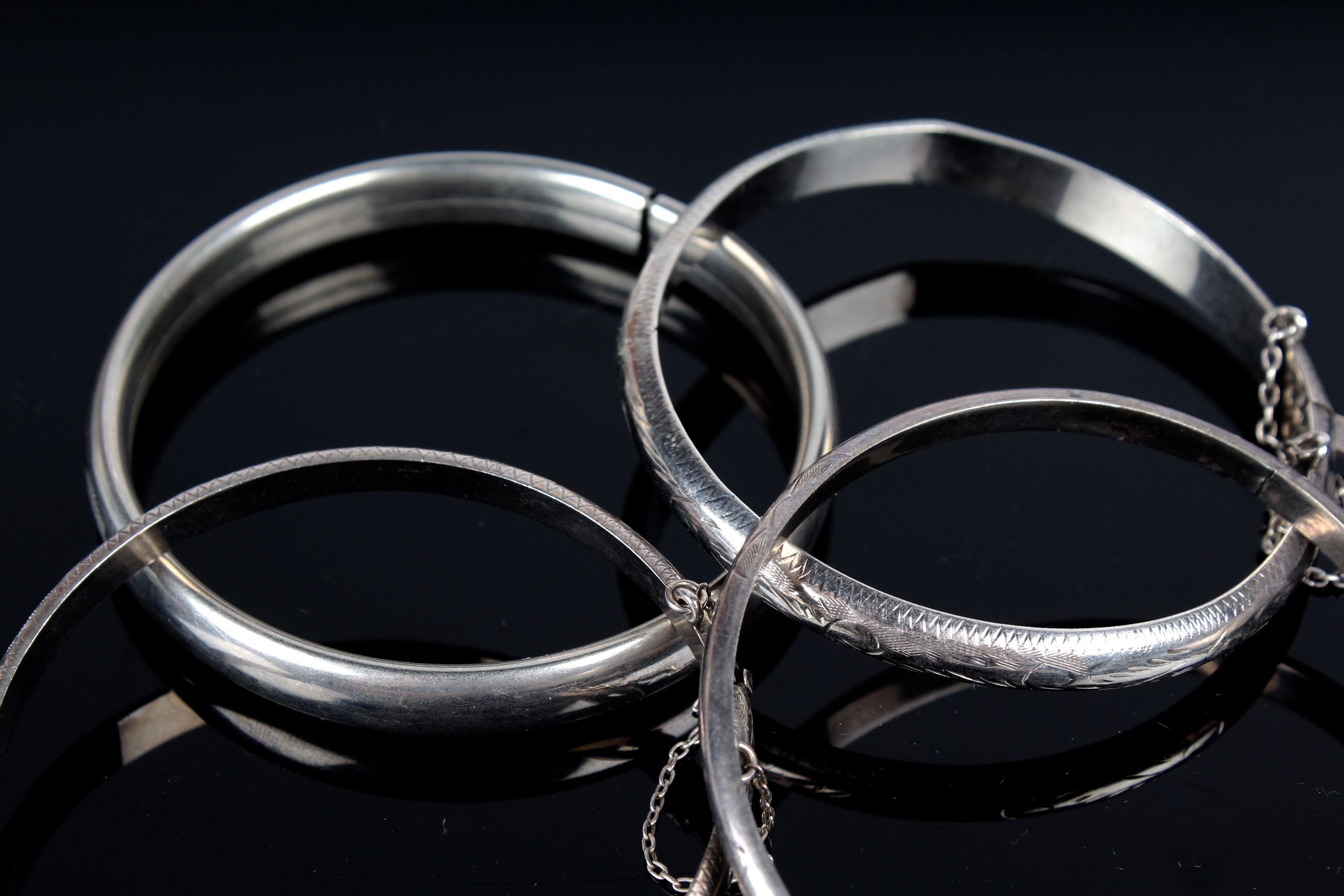 Collection of Vintage Etched Sterling Silver Bangles