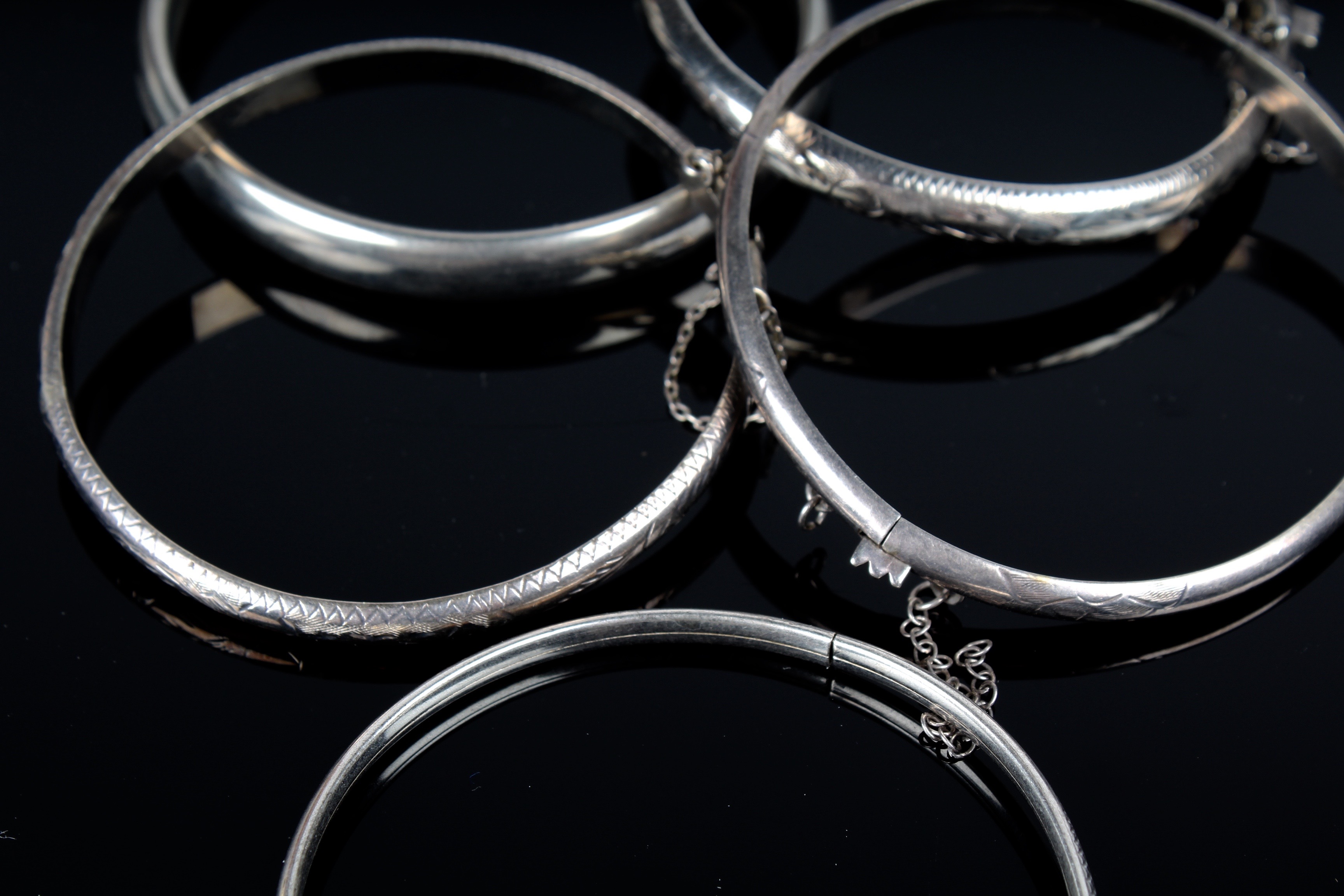 Collection of Vintage Etched Sterling Silver Bangles