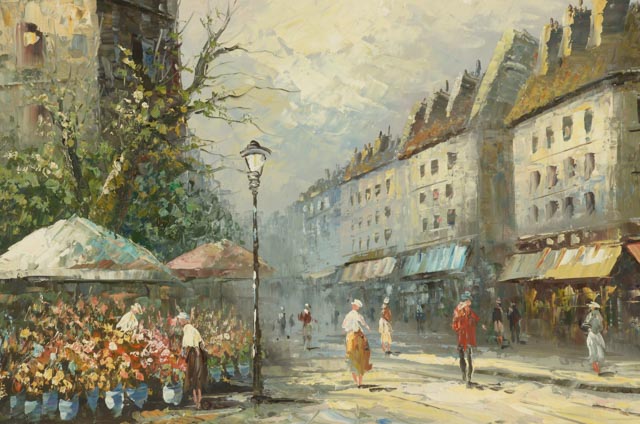 Caroline Burnett Original Oil Painting of Parisian Street Scene