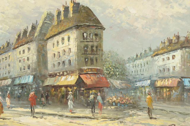 Caroline Burnett Original Oil Painting of Parisian Street Scene