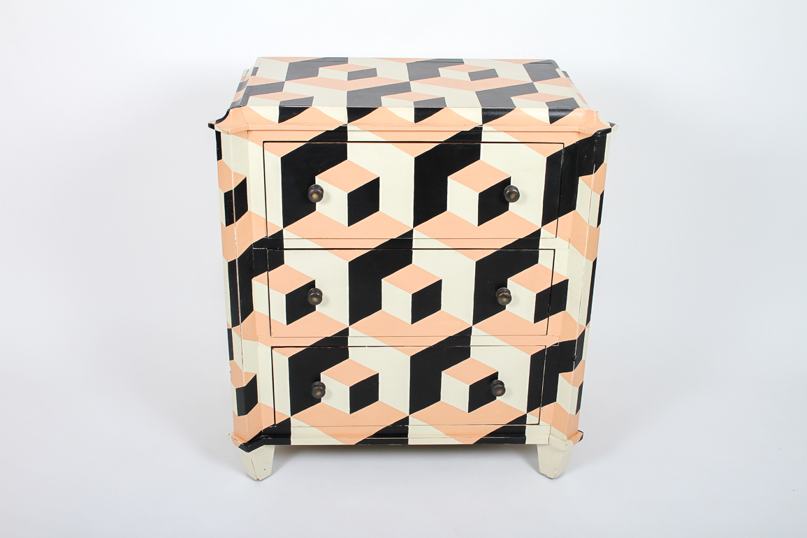 Painted Geometric Three Drawer Dresser