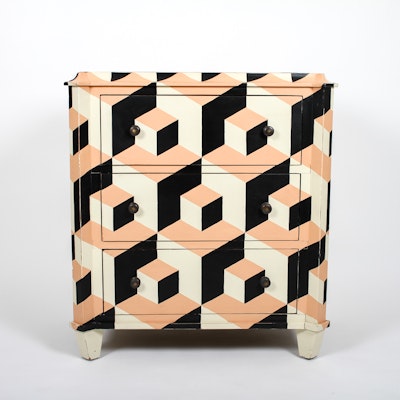 Painted Geometric Three Drawer Dresser Painted Geometric Three Drawer Dresser