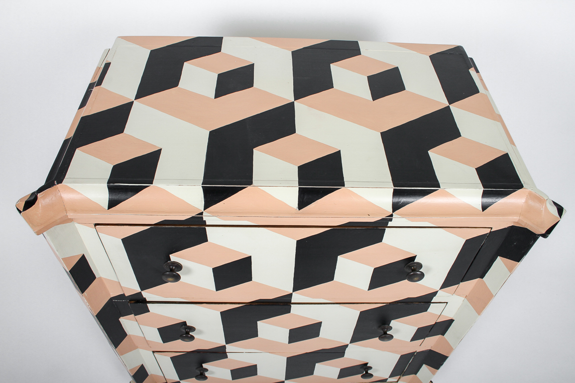 Painted Geometric Three Drawer Dresser