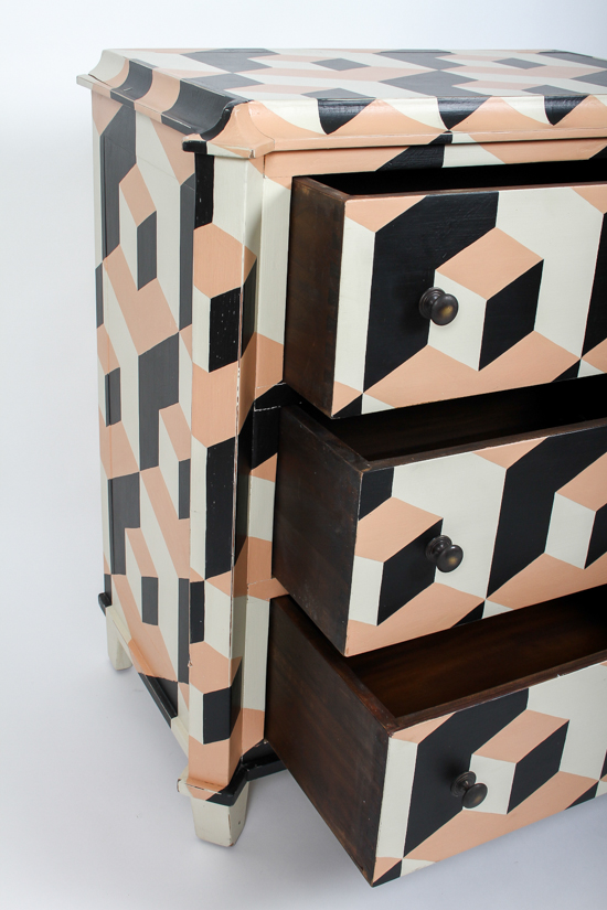 Painted Geometric Three Drawer Dresser