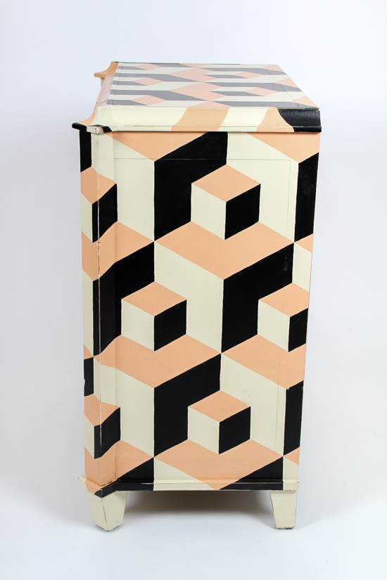 Painted Geometric Three Drawer Dresser