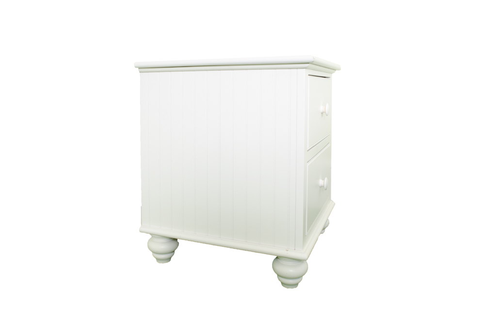 White Beadboard Nightstand And Lamp