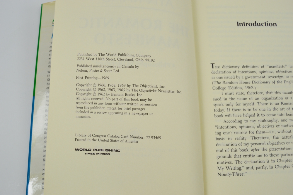 First Printing Of  "The Romantic Manifesto" By Ayn Rand