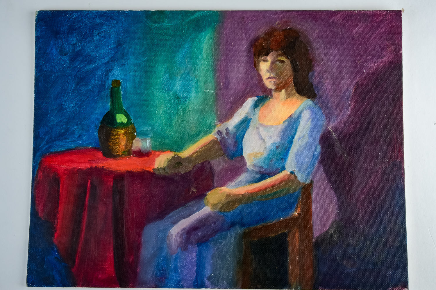 Tony Ortega Oil on Canvas Painting of a Woman Drinking Wine