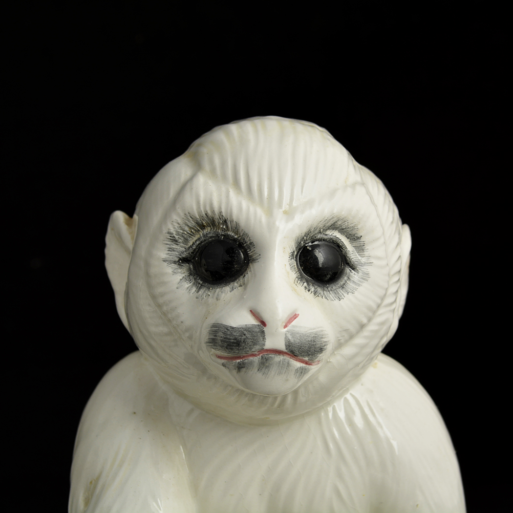 Pair of Vintage White Porcelain Capuchin Monkey Figurines