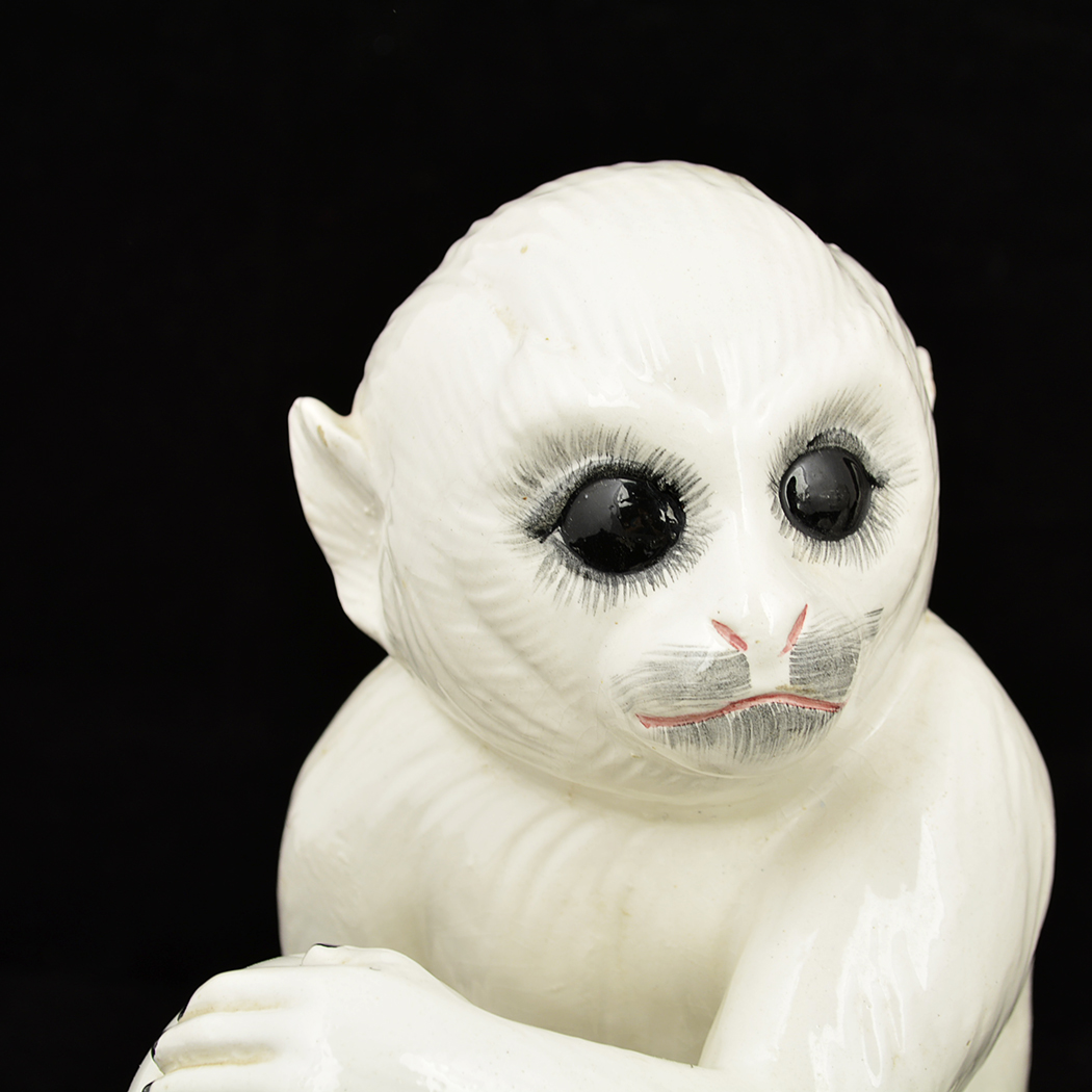 Pair of Vintage White Porcelain Capuchin Monkey Figurines