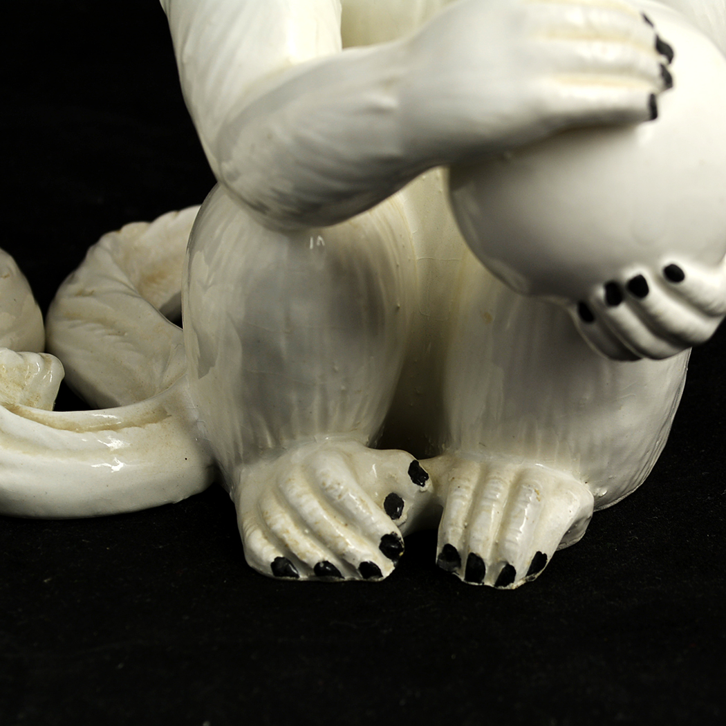 Pair of Vintage White Porcelain Capuchin Monkey Figurines