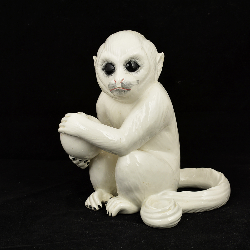 Pair of Vintage White Porcelain Capuchin Monkey Figurines