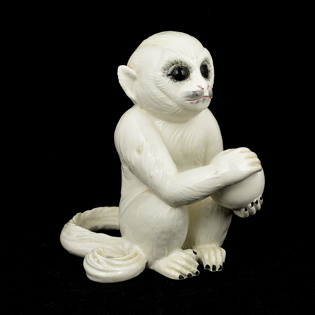 Pair of Vintage White Porcelain Capuchin Monkey Figurines