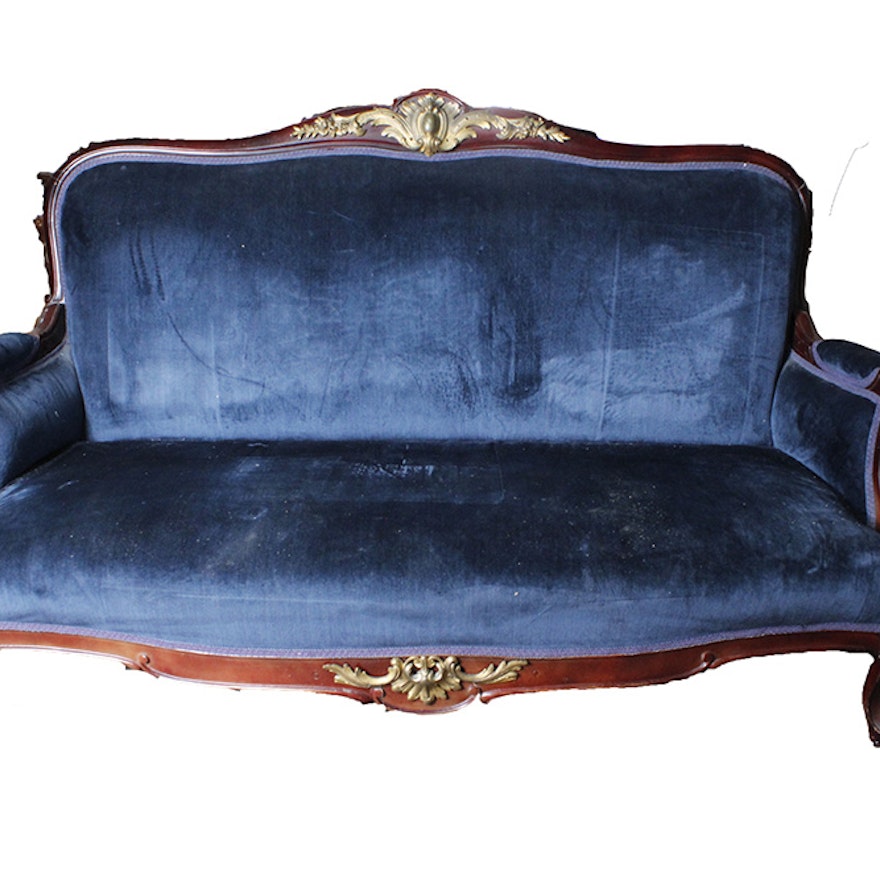 Antique Blue Upholstered Sofa