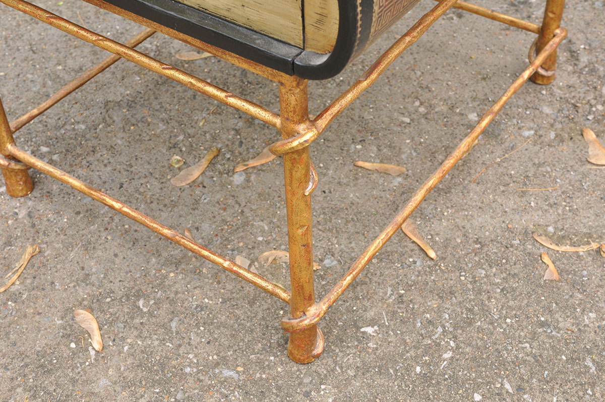 Unique Handpainted Book Themed Table with Drawer and Metal Frame
