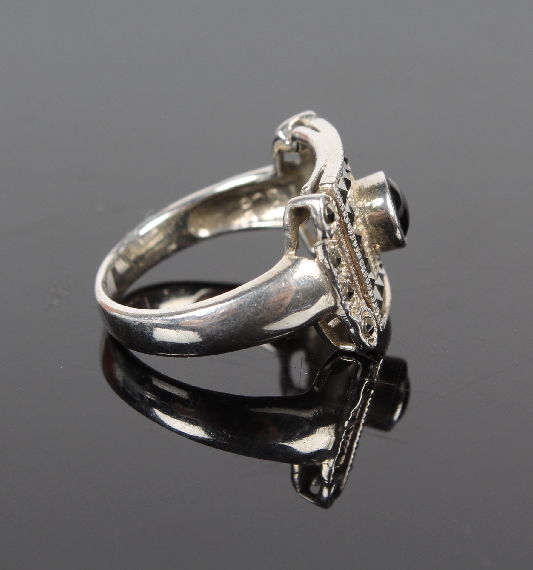 Sterling Silver, Marcasite, and Onyx Ring