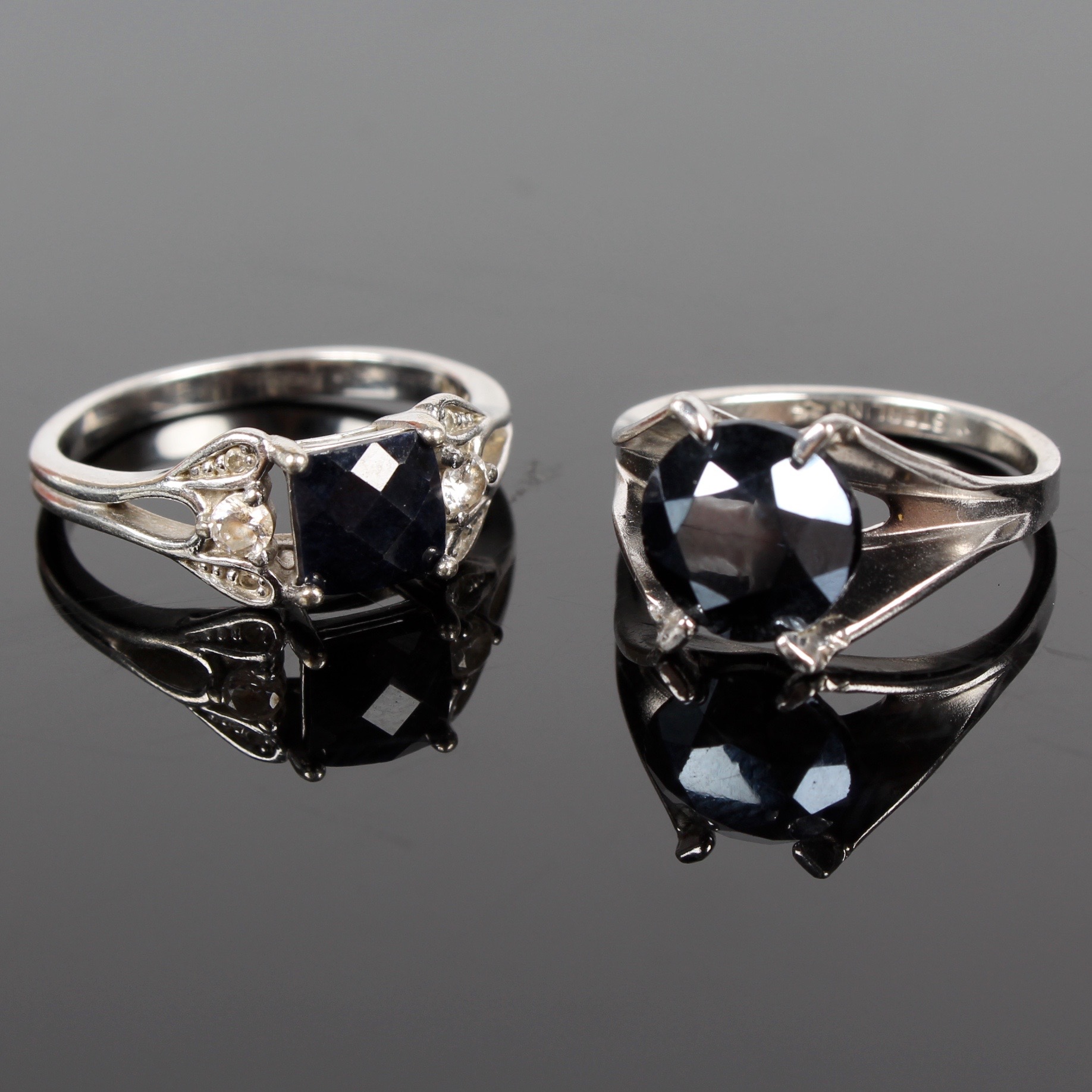 Pair of Sterling Silver, Hematite, Onyx and Cubic Zirconia Rings