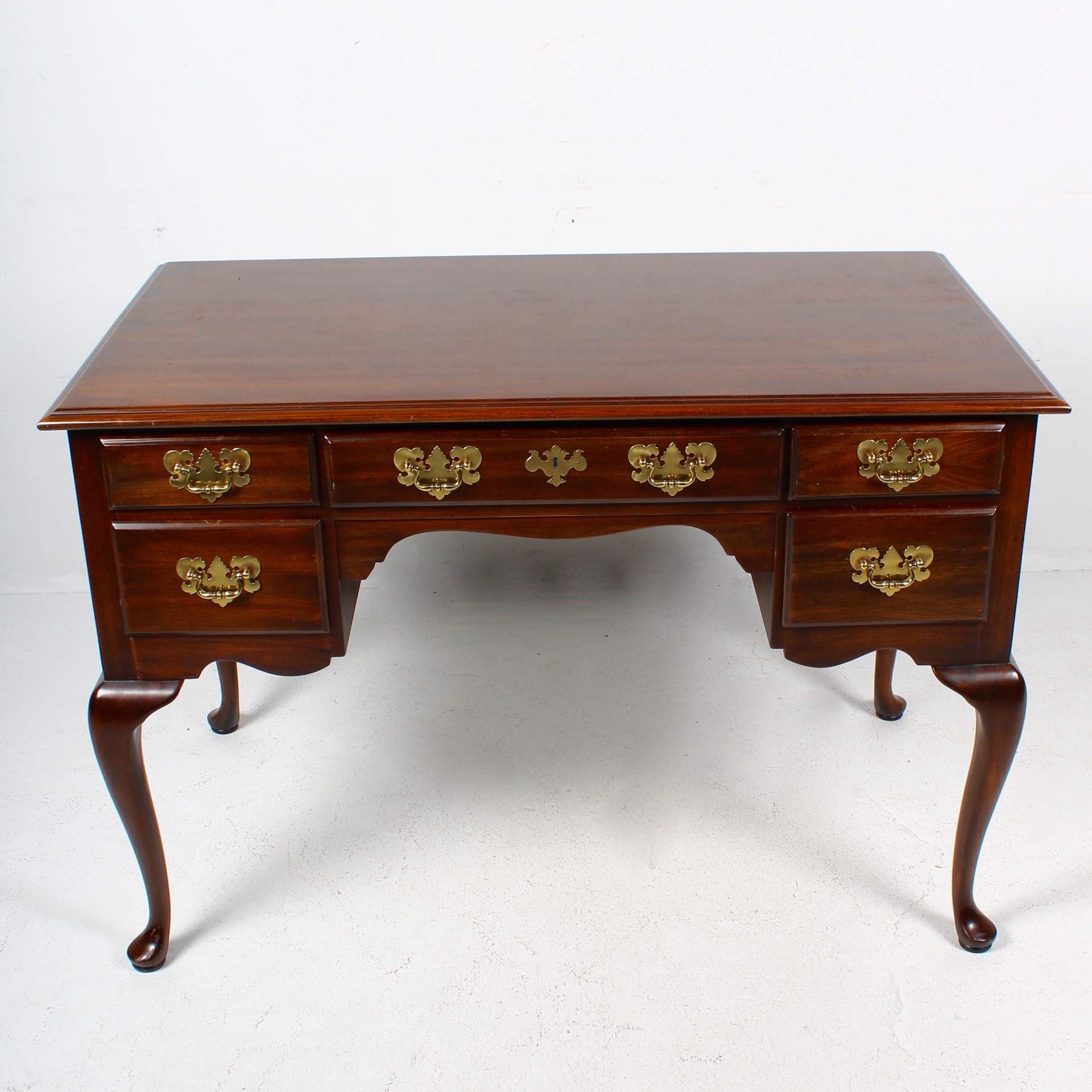 Queen Anne Style Desk with Brass Details by Harden and Chair