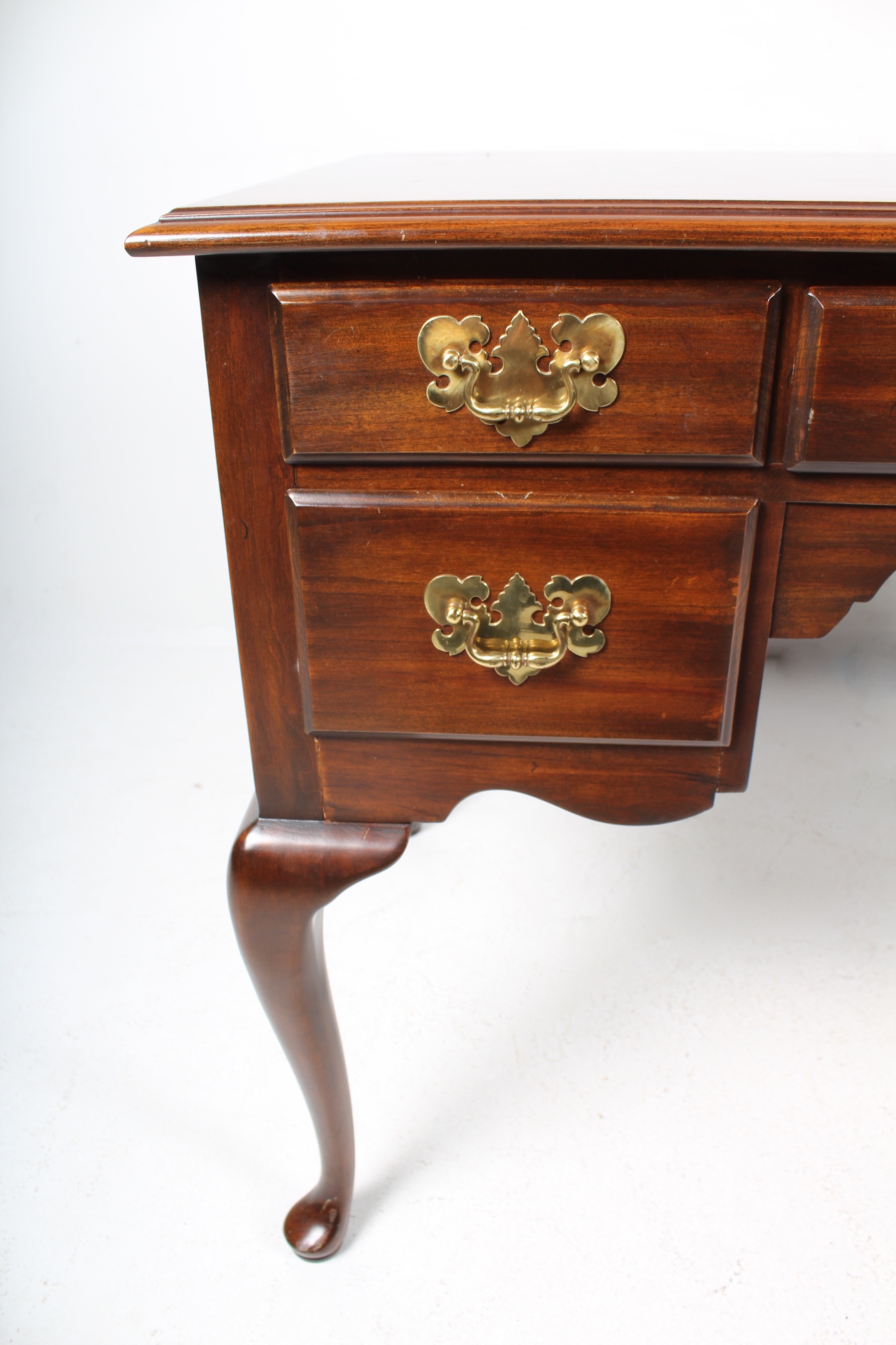 Queen Anne Style Desk with Brass Details by Harden and Chair