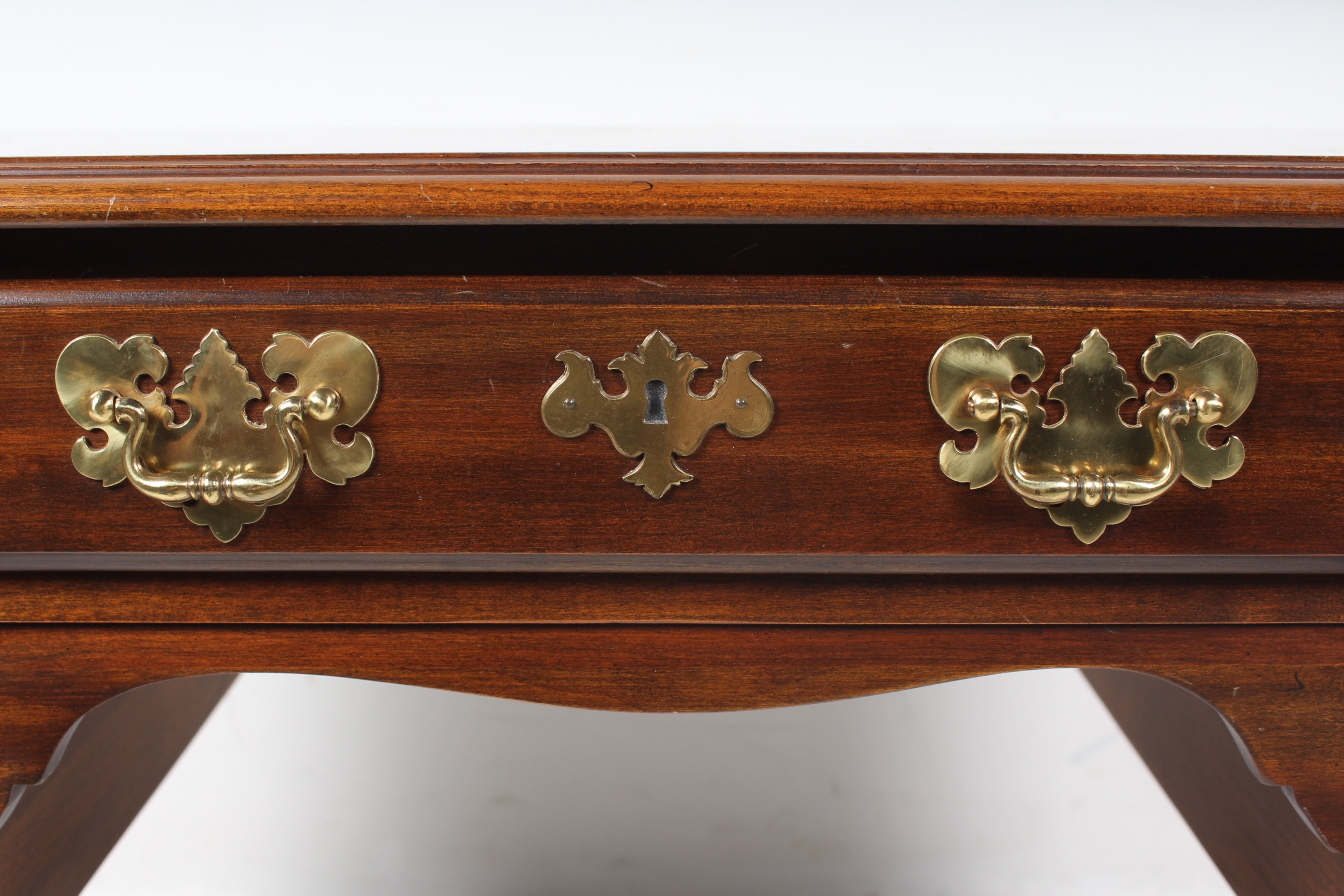 Queen Anne Style Desk with Brass Details by Harden and Chair