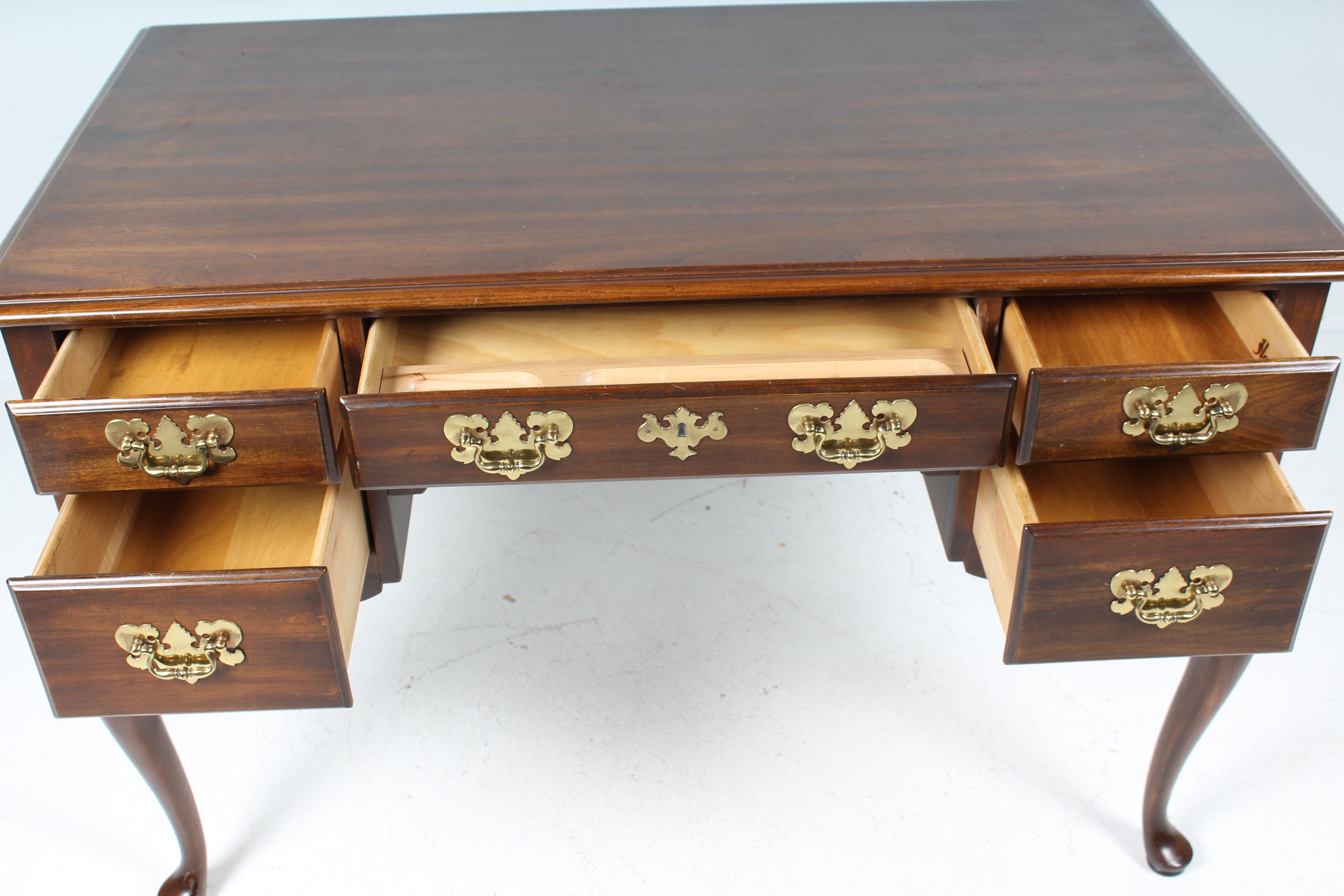 Queen Anne Style Desk with Brass Details by Harden and Chair