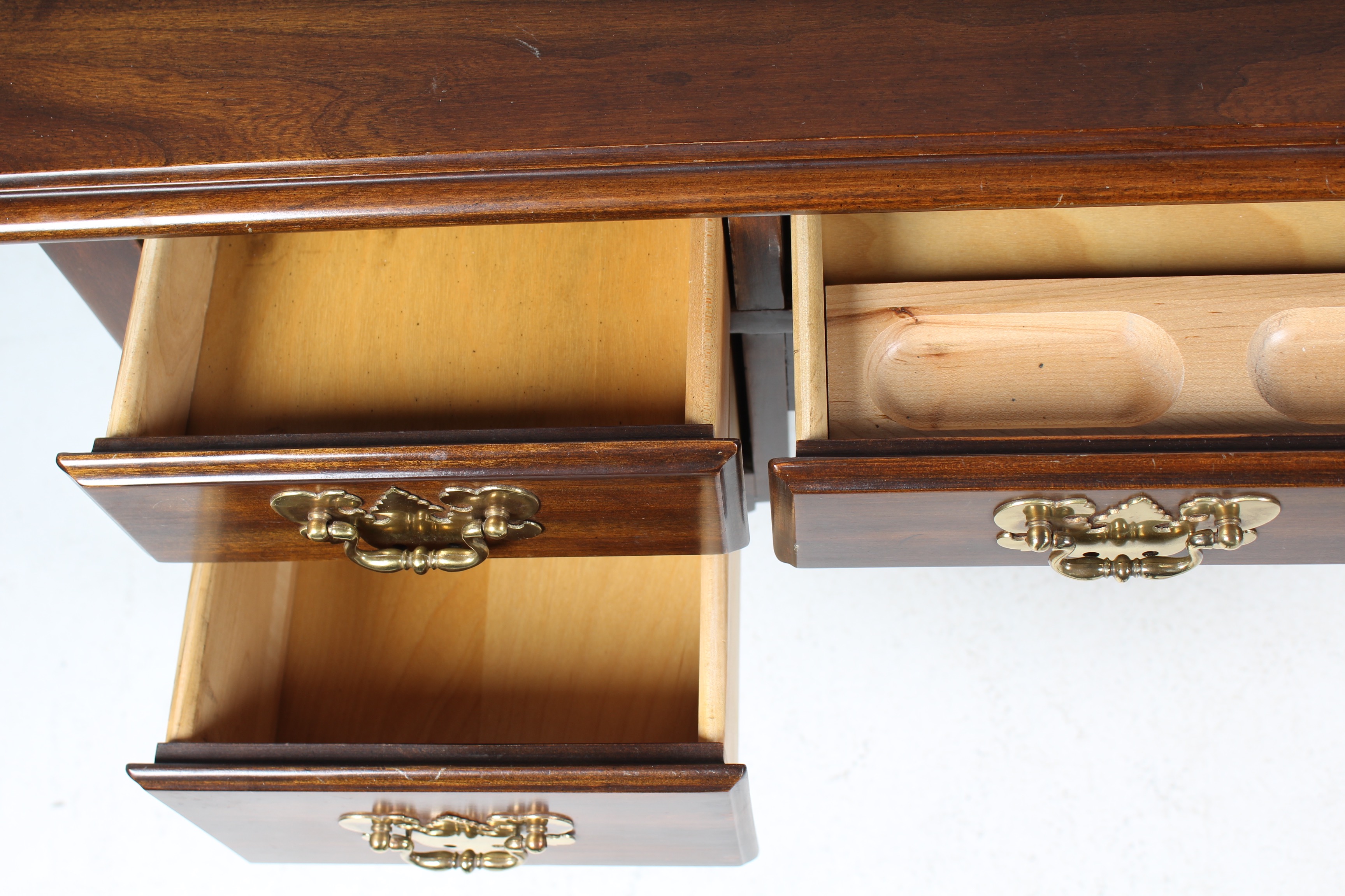 Queen Anne Style Desk with Brass Details by Harden and Chair