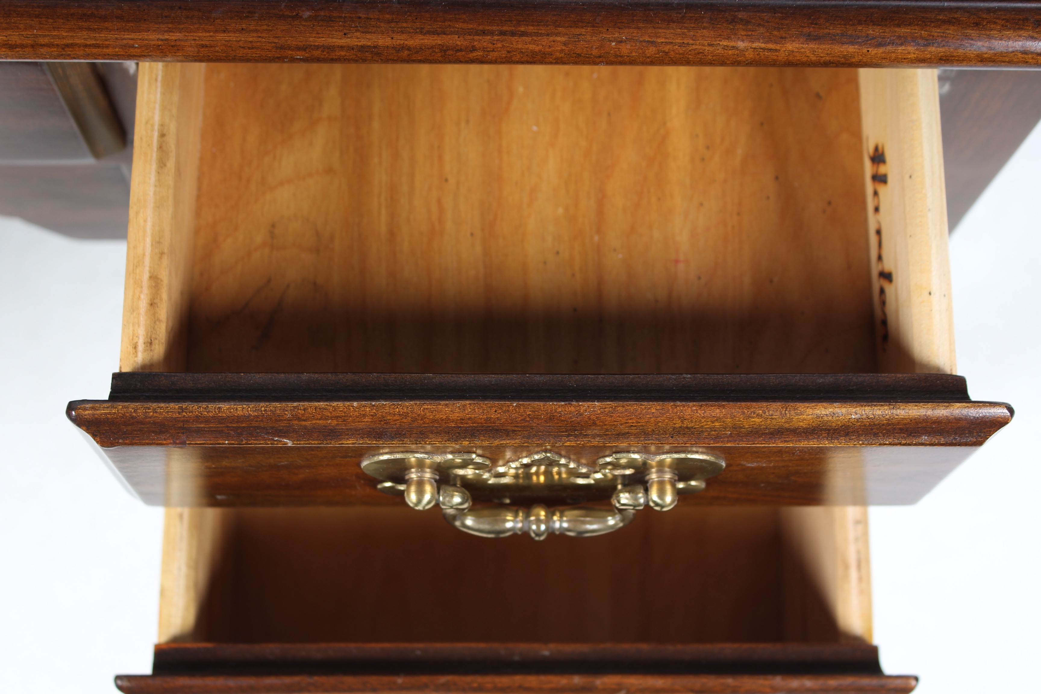 Queen Anne Style Desk with Brass Details by Harden and Chair