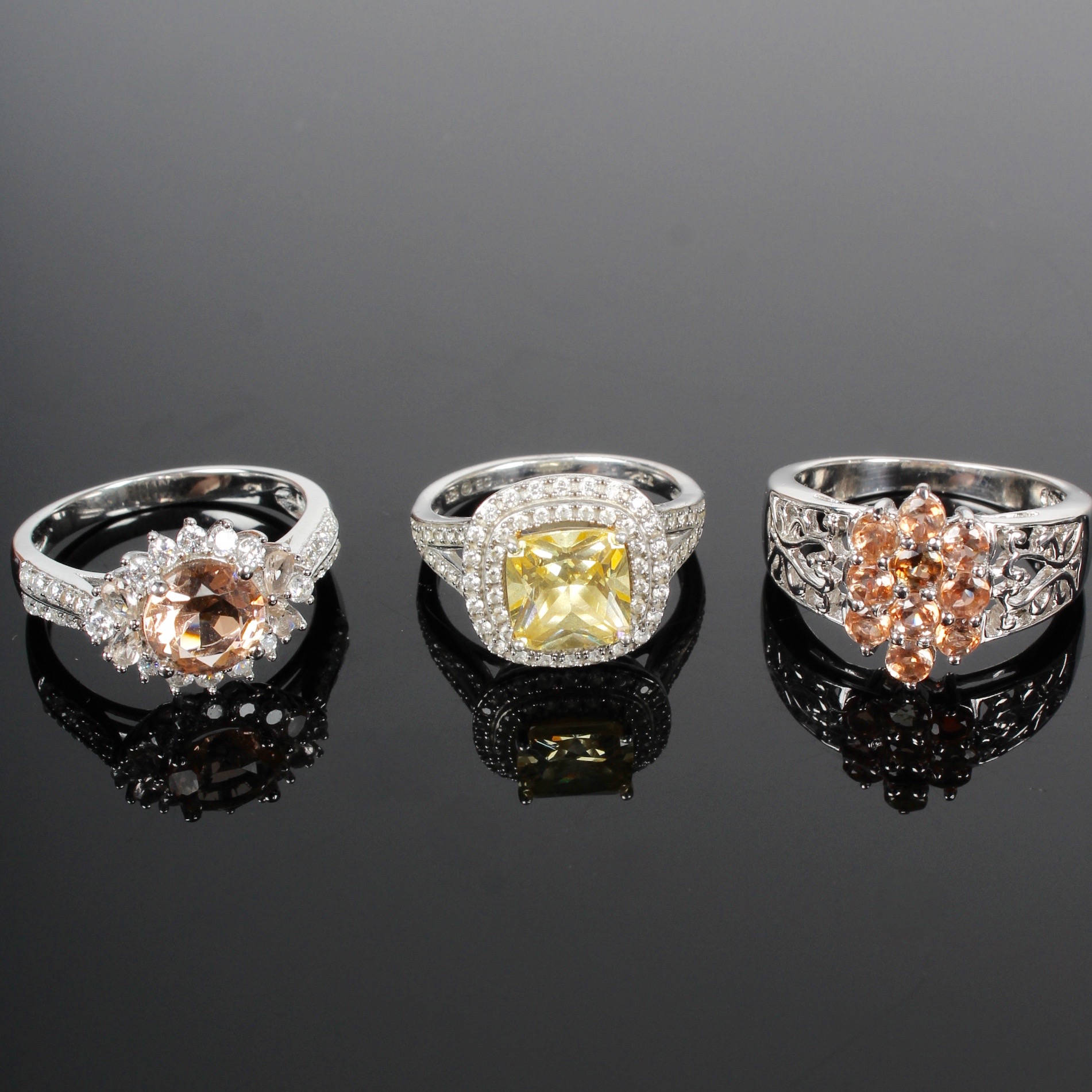 Trio of Sterling Silver Cocktail Rings